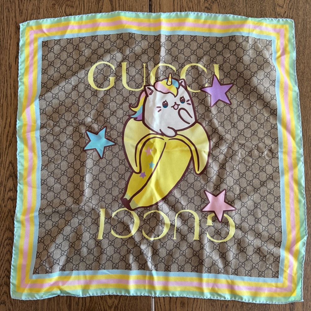 NWT Gucci Multicolor Cat and Banana Scarf - Picture 4 of 7